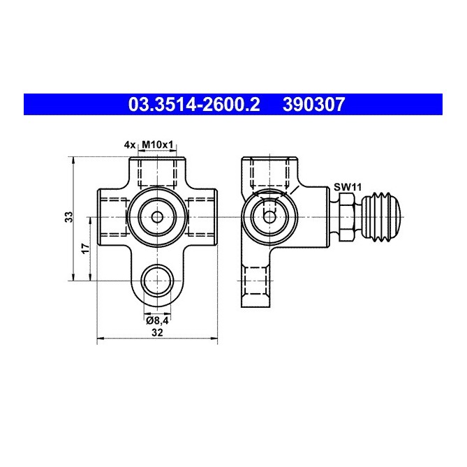 Adaptor, conducte frana ATE