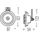 Claxon HELLA 24V 335Hz diametru 97mm adâncime 54mm frecvență 335Hz nivel zgomot 115dB ton jos gri 122mm 72W IP6K7 6K9K 5K4K